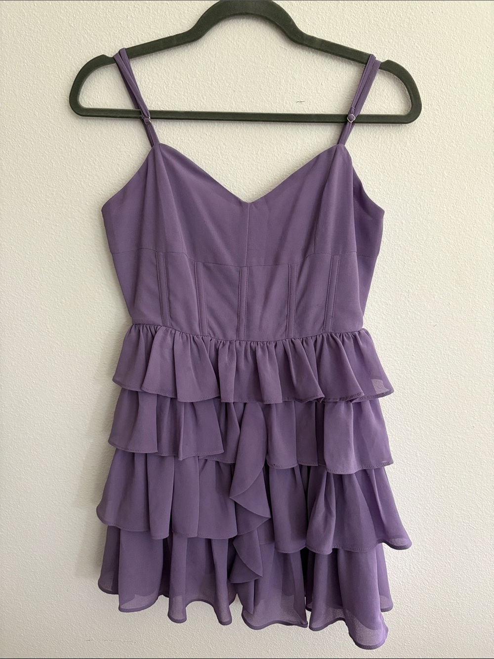 Olivaceous Lavender V-Neck Ruffle Dress